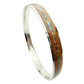 316L Stainless Steel Natural Koa Wood With Abalone Paua Shell Stripe Inlay Hawaiian Curved Top Bangle Bracelet (Width: 6mm, 8mm, 10mm, 12mm) (Size: 7.5", 8", 8.5") (8, 8mm)