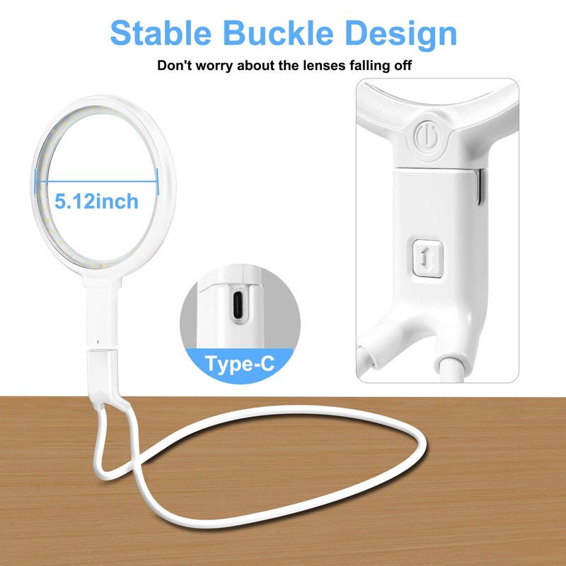 Neck Magnifier Hands Free with Light, 10X 5.2 Large Magnifying