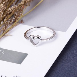 CCBFY Sterling Silver 925 Simple Minimalist Heart Finger Rings for Women Wedding Engagement Statement Jewelry Silver Size 5