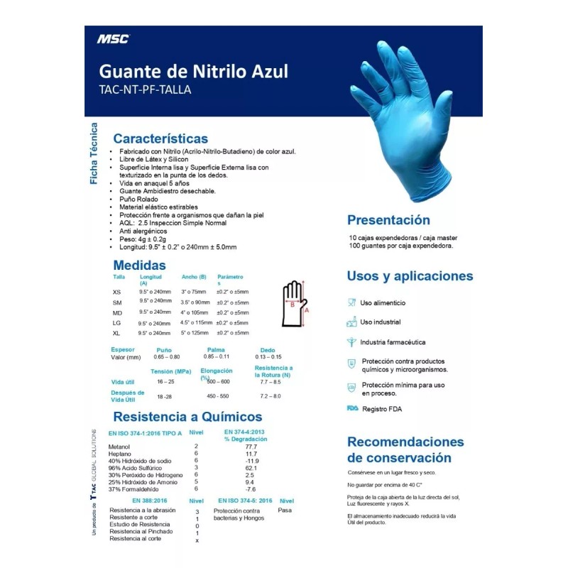 TAC Global Solutions Guante De Nitrilo Tac Grande 2 Cajas