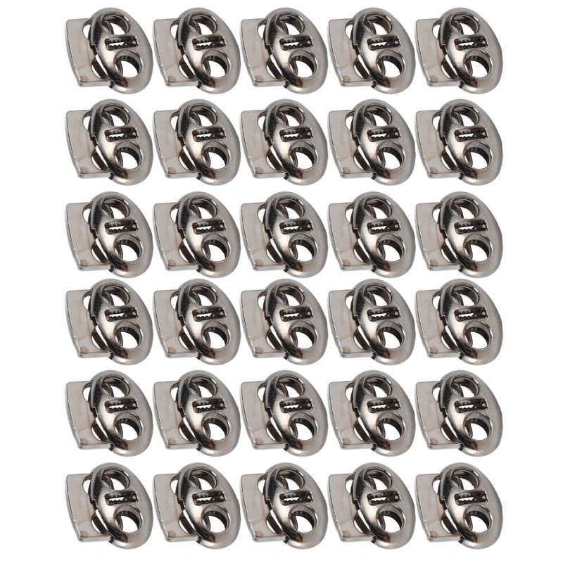 30pcs Metal Cord Lock End Toggle Double Hole Spring Stopper