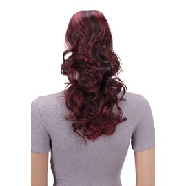 CAISHA by PRETTYSHOP 18" Hairpiece Ponytail Extensions Voluminous Wavy Black Red Mix PH38