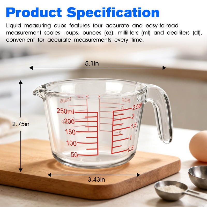 BZTT Glass Measuring Cup with V-Shaped Spout & Insulated Handle,