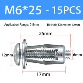 OwnMy 15PCS M6 x 25 Hollow Door Anchors and Screws Hollow Wall Anchors Hollow Metal Cavity Fixing Jack Nuts, Hollow Door Anchors Petal Nuts Expansion Nuts for Hollow Wall Metal Sheet Plastic Sheet
