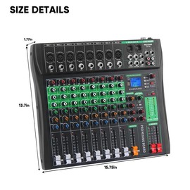 8 Channel Audio Mixer with Reverb, Bluetooth, USB Port, 48V Phantom Power, Professional DJ Mixer for Recording Karaoke Podcasting Microphones Smartphone - model: AX-80S