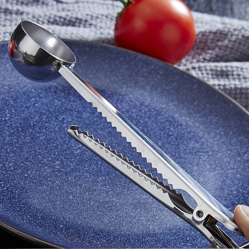 Coffee Scoop Spoon with Bag Clip, Set of 2 (Silver)