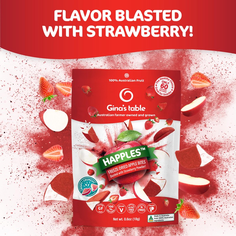 Happles Freeze Dried Apples with Strawberry Fruit Powder – 100%