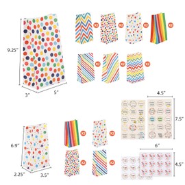 BTYMS 22 Pack Dual-Size Gift Bags with 5 Thank You Stickers | 4 Premium Patterns Candy Party Bags | 13x8x24cm & 9x5.5x18cm Striped Candy Bags for Birthdays, Weddings, Classroom Prizes