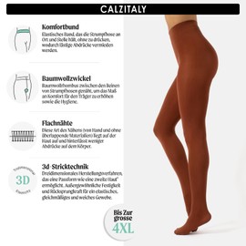 CALZITALY Opaque Soft Microfibre Tights, Colourful Tights for Women, S, M, L, XL, XXL, 3XL, 4XL, 80 Denier, Made in Italy, Burnt Henna