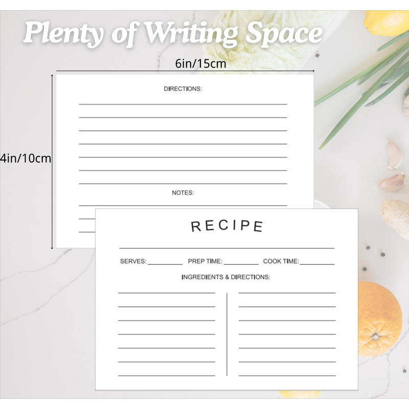 75 Recipe Cards 4x6inch Double Sided Thick Card Stock Fit
