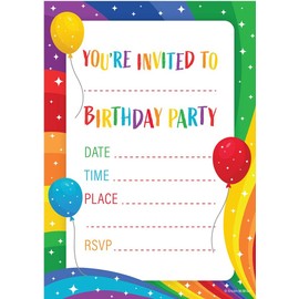 Kirsten McMillan 32 Rainbow Birthday Party Invitations with Envelopes - Pack of 32 A6 Kids Invites for Boys and Girls - Designed and Printed in the UK