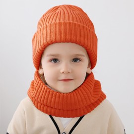 MASOCIO Baby Children's Hat Scarf Set Boys Girls Winter Hat Loop Warm Knitted Hat Beanie Hat 6 Months - 8 Years, orange