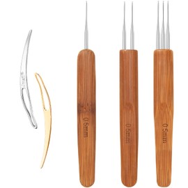 Dreadlocks Tool Pack of 5 Dreadlocks Crochet Hooks with 3 Pieces 0.5 mm Bamboo Handle Dreadlock Crochet Hook and 2 Pieces Hair Locking Tools for Braid DIY Weaving