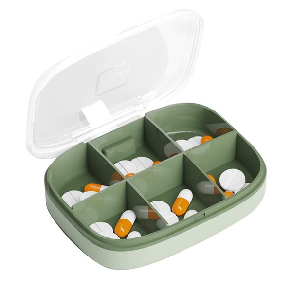 YKL 6 Compartments Travel Pill Organizer, Portable Pill Case, Pocket Pill Box Moisture Proof Daily Pill Box Holder Container for Medicine, Vitamin (Green, 6 Grids)
