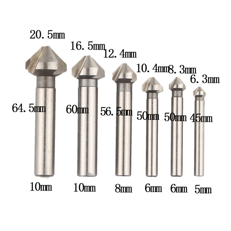HALJIA 6 pcs 90 Degree 3 Flutes HSS Countersink Drill