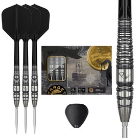 Target Japan Black Marque PW 2.0 Swiss Point Steel Tip Darts with Kflex, 22G | 90% Tungsten Dart Set, K-Flex Flights and Shafts, Swiss Nano Points with Tool, Player Tan Phuay Wei
