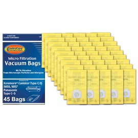 Envirocare Premium Replacement Multi-layer Micro Filtration Vacuum Bags Compatible with Kenmore Canister Vacuums Type C/Q. 5055, 50557 and 50558 Panasonic Type C-5, 45 pack