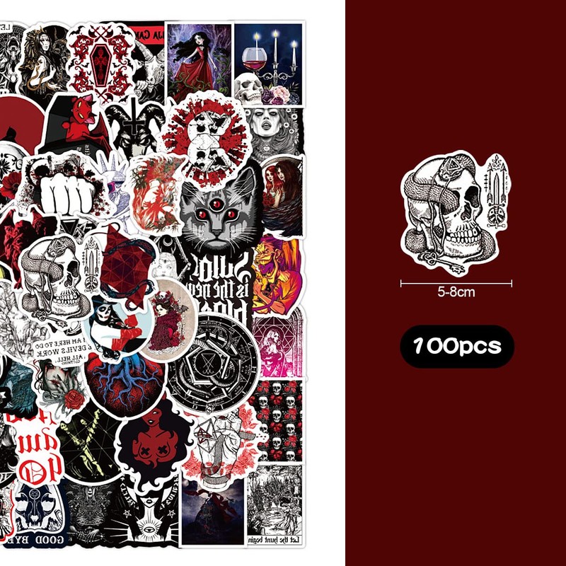 Lotsdonxia 100PCS Waterproof Gothic Stickers in Red and White, Featuring