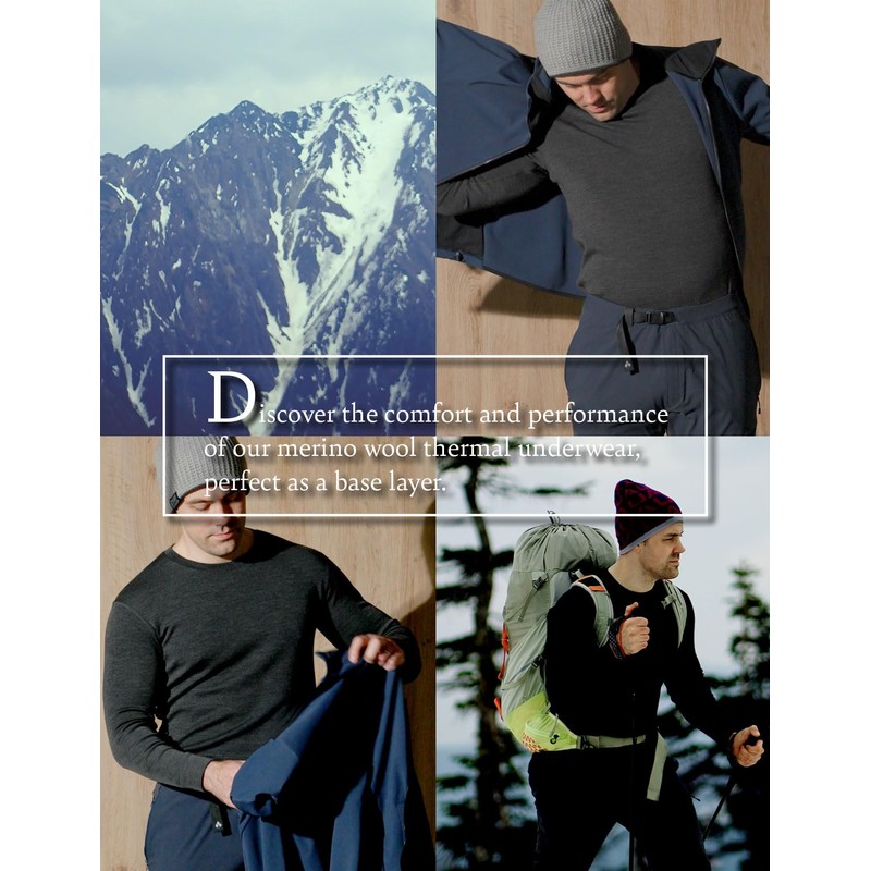 LAPASA Men's 100% Merino Wool Base Layer Set Midweight Thermal
