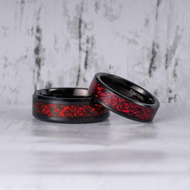 King Will DRAGON Men's Tungsten Ring 6mm Red Carbon Fiber Black Celtic Dragon Tungsten Carbide Ring Wedding Band