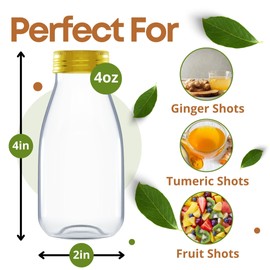 Ethisa 72 Pack 4oz Small Plastic Bottles for Liquids – BPA-Free Mini Ginger Shot Bottles with Aluminum Lids, Leak-Proof & Freezer Safe – Perfect for Wellness Juices, Lemonade, and Liquid Storage