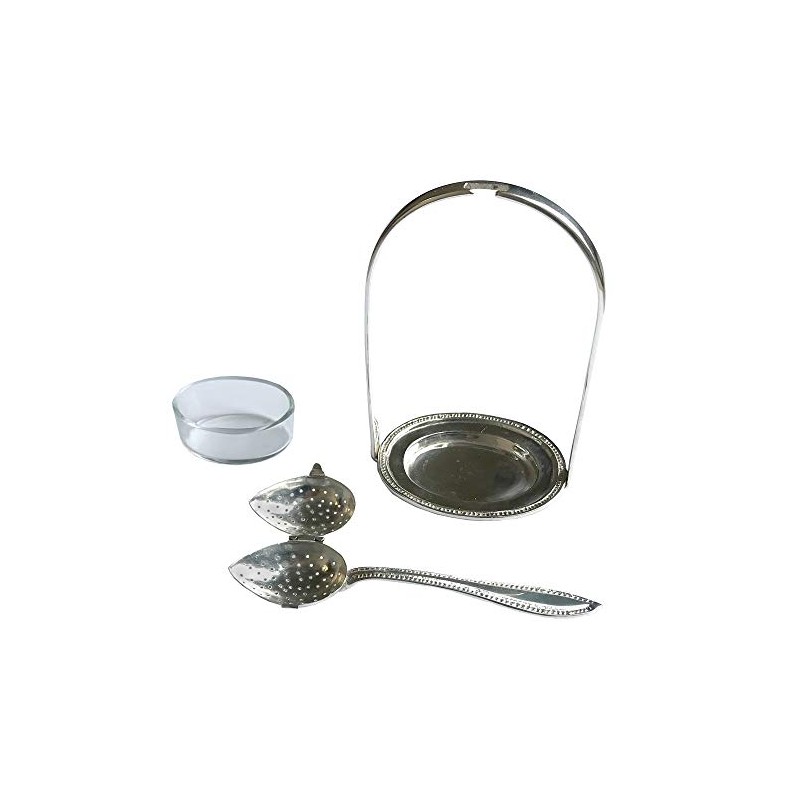 7" Silver-Plated Loose Tea Strainer Spoon And Holder With Glass