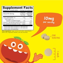 Suplementos de hierro para niños, tabletas masticables con vitamina C, 10 mg de fumarato ferroso, sabor a naranja, sin OMG, vegano, sin gluten y sin n