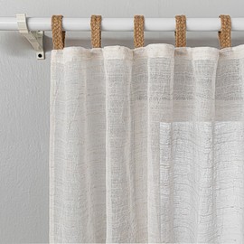 MYSKY HOME Linen Look Curtains with Loops, Boho Living Room Modern Curtains, Boho Natural Style, Set of 2, H 245 x W 140 cm, Suitable for Children's Room and Bedroom, Beige