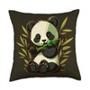 Cute Kawaii big panda eating bamboo shoots in forest Throw