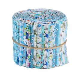 BEEFLYING 40Pcs Jelly Roll Fabric Strips for Quilting and Sewing, 6.5×50cm(2.56×19.69in) Blue Jellyroll Plain Weave Cotton Fabric for Blanket, Hairband, Doll Clothing and Patchwork Craft