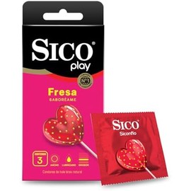 Sico Play, Condón de látex texturizado sabor fresa 3 piezas