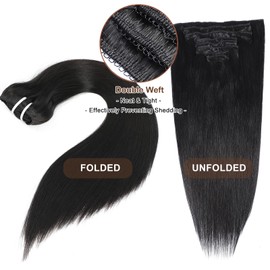 SEELAAK Straight Clip In Hair Extensions Real Human Hair for Black Women 100g 8Pcs Set Remy Brazilian Human Hair Clip In Hair Extensions 1B Natural Black Color Straight Clip Ins (12 Inch)