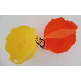 Trudeau Egg Poachers, Yellow and Orange, Set of 2, Round, Stainless Steel, Cast Iron, Ceramic