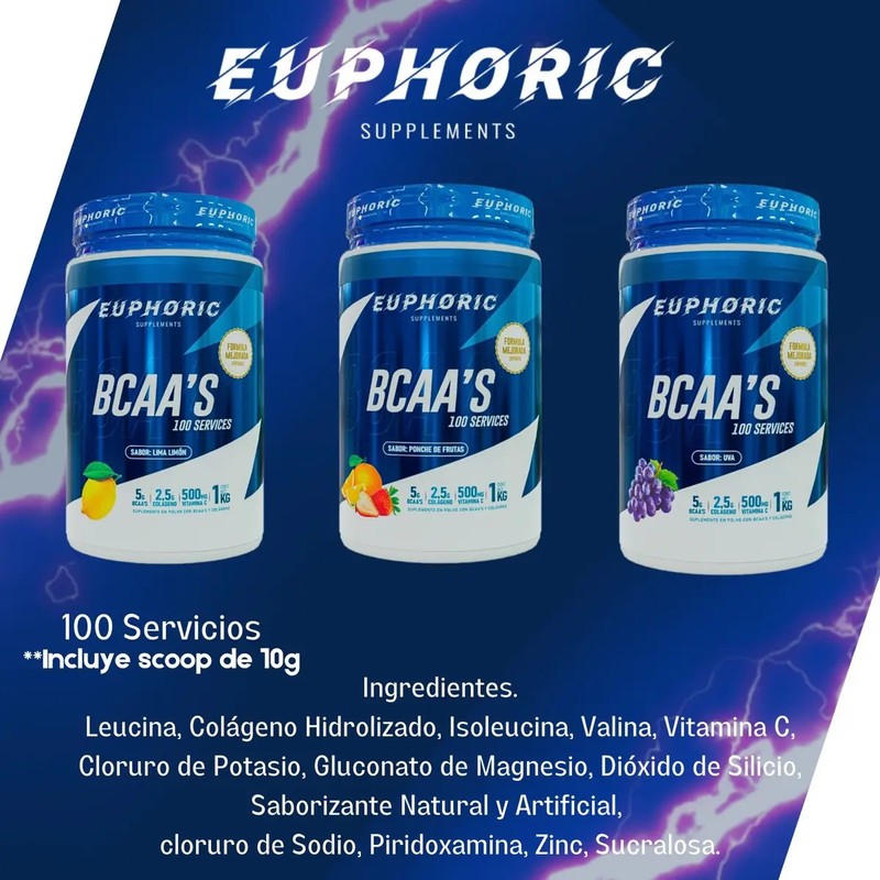 BCAA 211 Euphoric Colágeno Vitamina C 1Kg Ponche Frutas