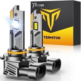 Termitor Upgraded & Brightest 9005/HB3 Light Bulbs, 50,000LM 10X Ultra Brightness, 1:1 Mini Size, 6500K Cool White Fog Light with Cooling Fan, Plug and Play, Pack of 2