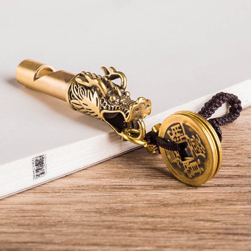 KOMBIUDA Elegant Keychain Pendant Whistle Brass Outdoor Survival Tool Dragon
