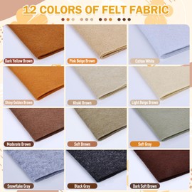 MITINU 12 Rolls 8"x35" 1.4mm Thick Soft Felt Fabric Sheet 12 Assorted Brown Series Colors Felt Pack for DIY Craft Sewing Squares Nonwoven Patchwork