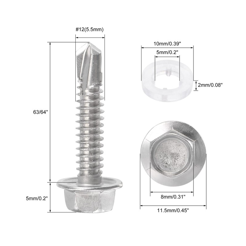 sourcing map #12 x 63/64" 410 Stainless Steel Hex Washer