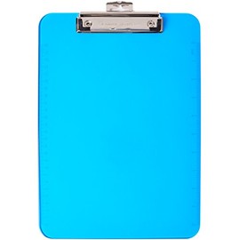 Charles Leonard Transparent Plastic Clipboard with Low Profile Clip and Pull Out Hook, Letter Size, Neon Blue, 1 Each (89715)