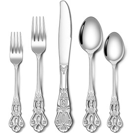 30-Piece Silverware Set for 6, Ollex Retro Royal Flatware Set with Stainless Steel Fork Spoons and Knives Vintage Utensils Set Mirror Polish Tableware Cutlery Set, Dishwasher Safe