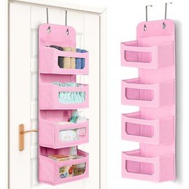 4 Shelf Hanging Closet Organizers and Storage Organizer for Closet, Closet Door Organizers and Storage, Over The Door Organizer Bedroom, Pink - Color: black, Size: 4 Pockets
