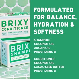 BRIXY Mint Eucalyptus Shampoo and Conditioner Bar Set for Balance & Hydration, All Hair Types, pH Balance & Safe for Color Treated Hair, Sustainable, Vegan, Plastic Free
