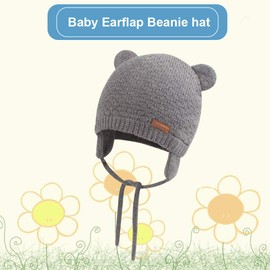 BAVST Baby Beanie Hat for Winter with Earfalp Cute Bear Kids Toddler Girls Boys Warm Knit Cap 0-2Years(Bear Ear- Light Grey,L)