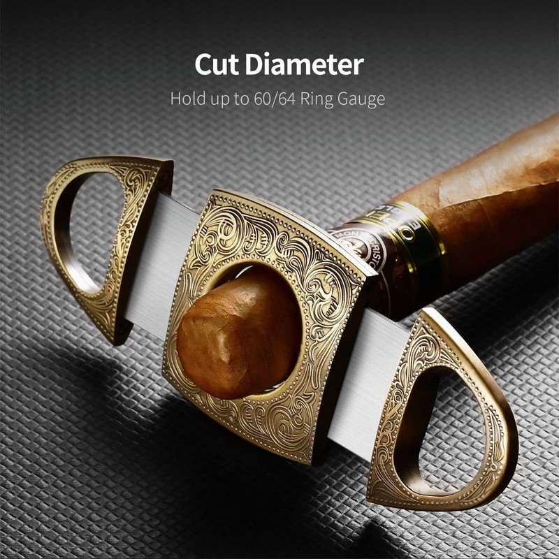 CIGARLOONG Cigar Cutter Bronze Engraved Double Stainless Steel Blade Cigar