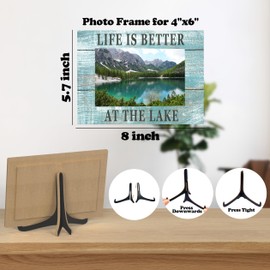 Lake Photo Frame - Life Is Better At The Lake - Summer Wooden Tabletop Picture Frame With Stand, Desk Decor For Living Room Bedroom Cafe Bar, Birthday Housewarming Gifts for Friends Colleagues -B42