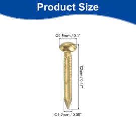 sourcing map 50Pcs Small Hardware Nails, 1.2 x 12mm Brass Round Head Nail Common Finishing Nail for Household Woodworking Picture Hanging DIY Projects, Gold