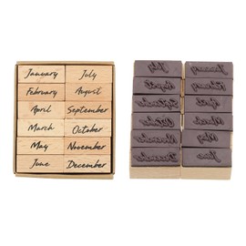 PATIKIL Month Stamps Wood Rubber Stamp, Vintage Monthly Stamps Set Wooden Stamp Stamper for Card Making DIY Crafting Scrapbooking Style 1, Brown