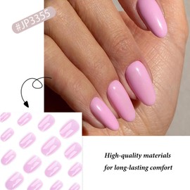 Pink Press on Nails - Almond False Nails - 24Pcs Pink Short Fake Nails Solid Color - Full Cover Acrylic nails Press on - Removable Stick On nails for Women Girls Nail Art