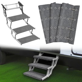 Nilight RV Step Covers 3 Pack 23 inch, Fits 8-11" Deep Camper Steps Adjustable Wrap Around RV Step Rug with Spring Works on Electrical & Manual RV Stairs Carpet for Camper Trailers Steps Outside, Gray