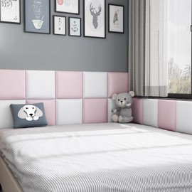 PINJIE Wall Padding for Kids with Autism, 11.8” X 11.8” Peel and Stick Headboard Upholstered Wall Panels, Nursery Decor Wall Padded, 3D Wall Stickers for Bedroom, Playroom (Pink, 10)